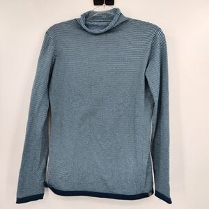 Title Nine Turtleneck Sweater Womens Size Medium Long Sleeve Teal Striped